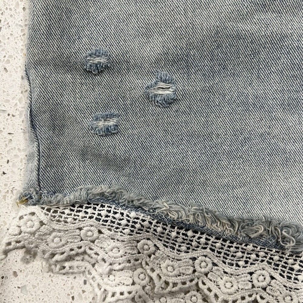 Free People Size 27 Cut Off Jean Shorts Boho Lace Crochet Hem Denim Distressed - Picture 5 of 13